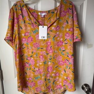DR2 Women's Vibrant Floral Blouse in Yellow and Pink